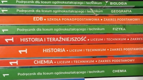 High School First Grade Textbooks Stacked Stock Footage 284880960