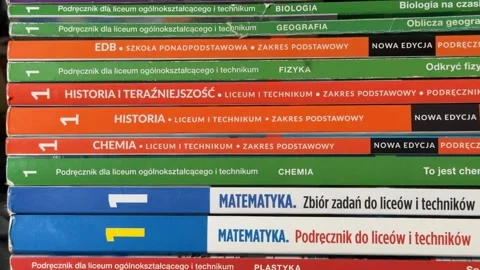 High School First Grade Textbooks Stacked Stock Footage 284880999