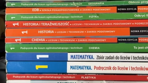 High School First Grade Textbooks Stacked Stock Footage 284881000