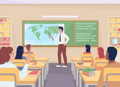 High school geography lesson flat color vector illustration Stock Illustration