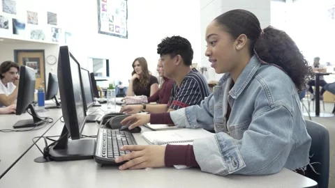 High school girl student using computer ... | Stock Video | Pond5