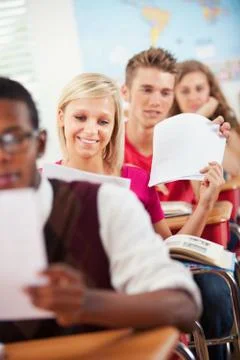 High school: handing back graded tests Stock Photos