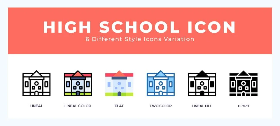 High school icon illustration vector with different styles Stock Illustration