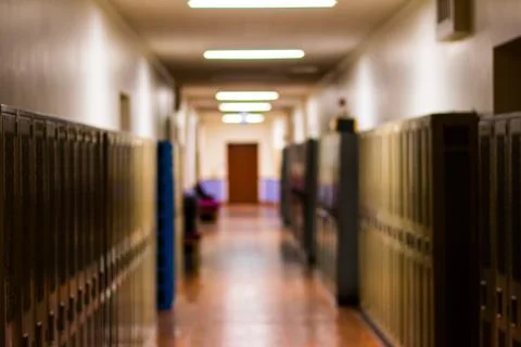 High School Lockers in Hallway Stock Photos