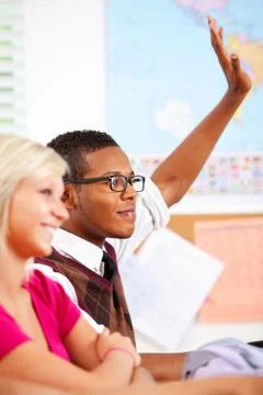 High school: raising hand to answer question Stock Photos