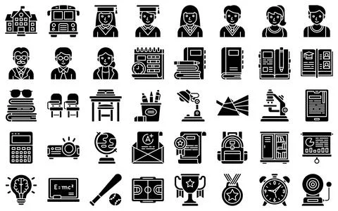 High school related solid vector icon set Stock Illustration