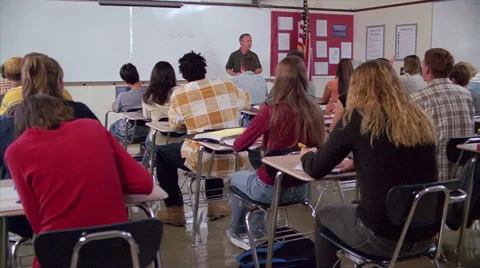 High school Spanish class, seen from back of classroom Stock Footage 59533469
