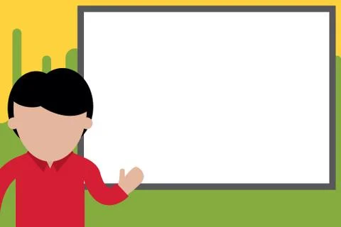 High School Student making presentation. Young man pointing whiteboard. Casual Stock Illustration