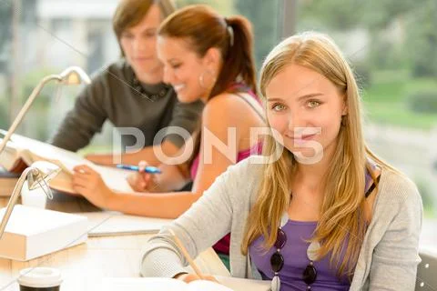 High-school student taking notes in study room Stock Photos