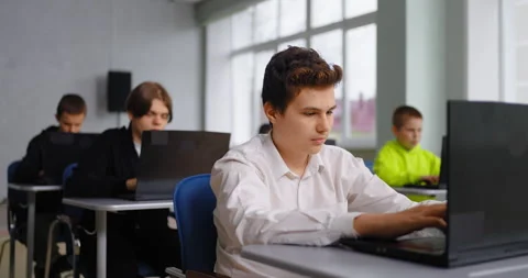 High School Students Boys Learning Programming Language In Coding Classes, Exam Stock Footage 280180080