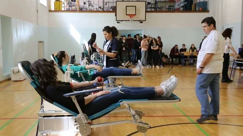  High school students donate blood Stock Footage 88407458