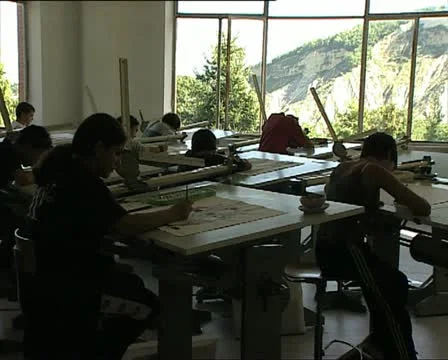 High school students drawing full shot Stock Footage 21319089
