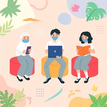 High School Students Learning in New Normal Stock Illustration