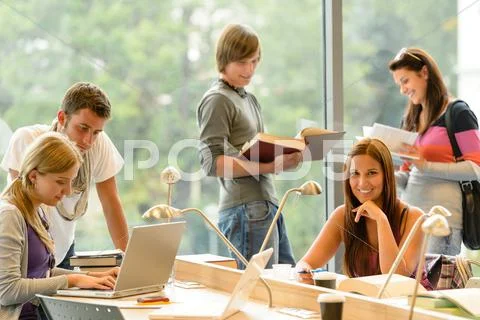 High-school students learning in study teens young Stock Photos