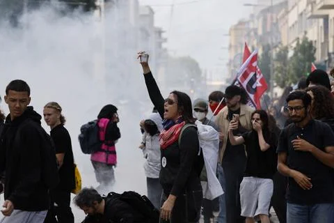 High school students protest over education conditions in Montpellier, France -  Stock Photos