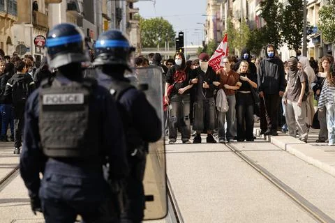 High school students protest over education conditions in Montpellier, France -  Stock Photos
