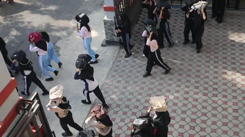 High school students simulate an earthquake rescue. Stock Footage 312242388