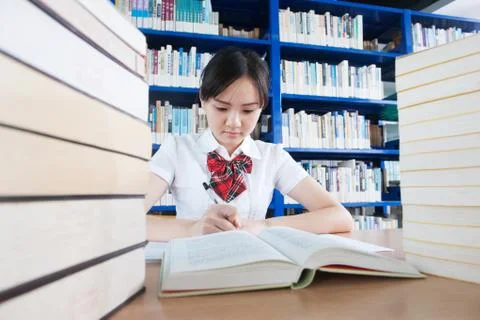 High school students study in the library Stock Photos