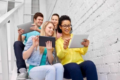 High school students with tablet computers Stock Photos