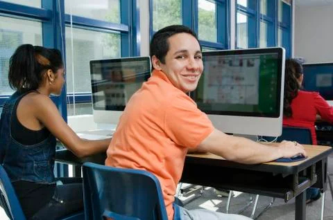 High School Students Using Flat Screen Monitors 写真素材