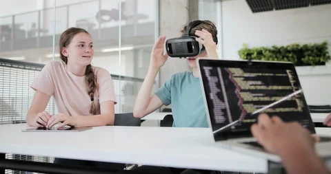 High school students using VR headset in class Stock Footage 116663531