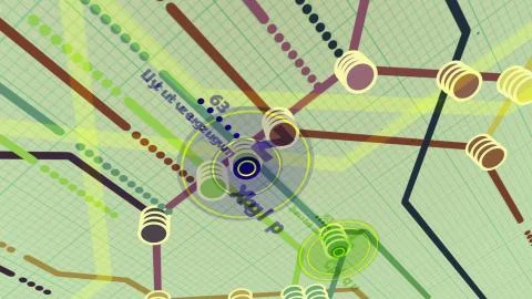 High school style 3d rendering of a metro map. It has a center with number 63 Ilustración de archivo