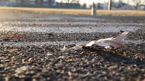 High School Track with Leaf in Foreground Stock Footage 36029680