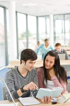 High school - two students read book Stock Photos