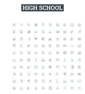 High school vector line icons set. High school, Education, Adolescence, Pupils イラスト素材