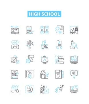High school vector line icons set. High school, Education, Adolescence, Pupils イラスト素材