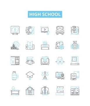 High school vector line icons set. High school, Education, Adolescence, Pupils イラスト素材