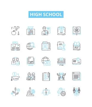 High school vector line icons set. High school, Education, Adolescence, Pupils イラスト素材