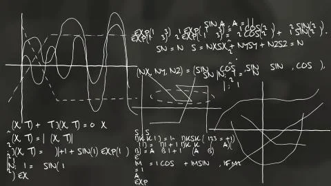 A high science 3d rendering of some physics theory drawn on a chalkboard a bl Illustrazione stock