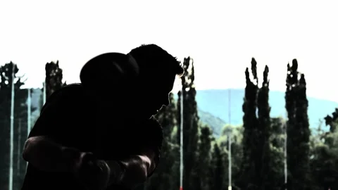 High Section on a Golfer in Silhouette Training Golf Swing Stock Footage 286101247