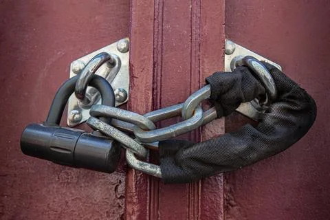 High security closure with chain and padlock Stock Photos