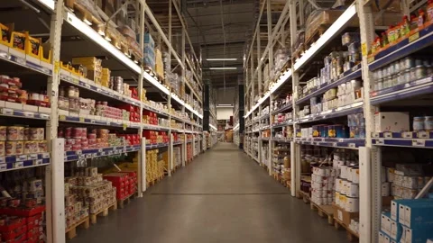 High shelves in a store Stock Footage 258627976