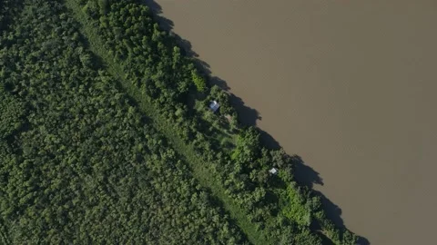 High shot one house close to River and forest in South America Stock-Footage 151738005