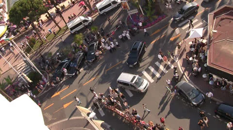 High shot panning looking down on crowds at Cannes Film Festival Video stock 22516833