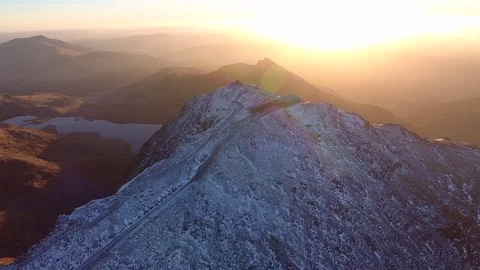 High shot of a snow covered Mount Snowdon. Stock Footage 71260164
