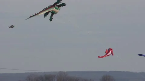 High in the sky flying a kite in the shape of crocodiles Vídeos de archivo 154590598