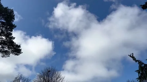 High in the sky, a strong current of air drives beautifully white fluffy clouds Stock Footage 239919134