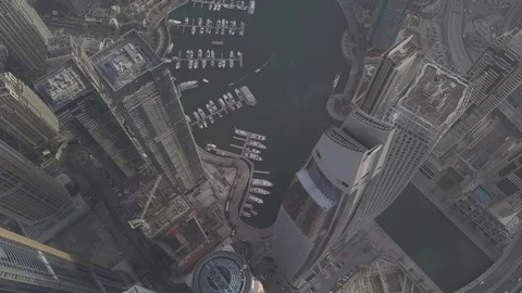 High skyscrapers in Dubai Marina. View from the drone Stock Footage
