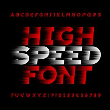 High speed alphabet vector font. Wind effect type letters and numbers. Stock Illustration