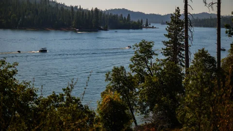 High Speed Boating Activity at Bass Lake, California Stock Footage 283401513