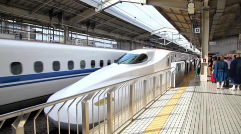 High Speed Bullet Train Arrives To Station Platform In Tokyo, Japan Stock Footage 46769188