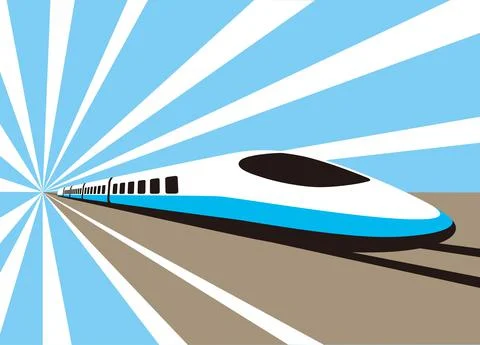 High speed bullet train coming out, modern flat design, vector illustration Stock Illustration