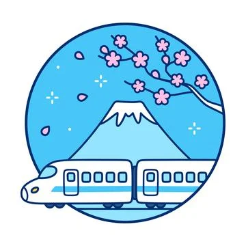 High speed bullet train with mount Fuji and sakura blossom Stock Illustration