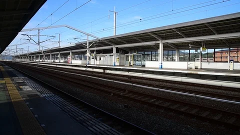 High Speed Bullet Train Shinkansen is  directly crossing from railway station Vidéo 94373373