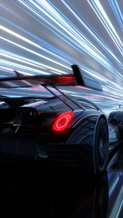 High speed car drives through a neon tunnel Stock-Footage 287922898
