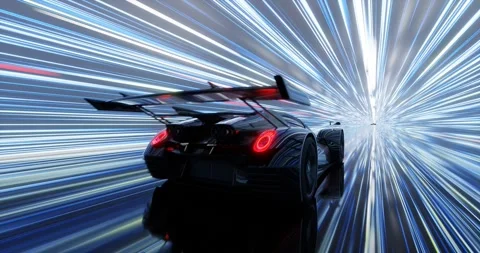 High speed car drives through a neon tunnel Stock Footage 287922915